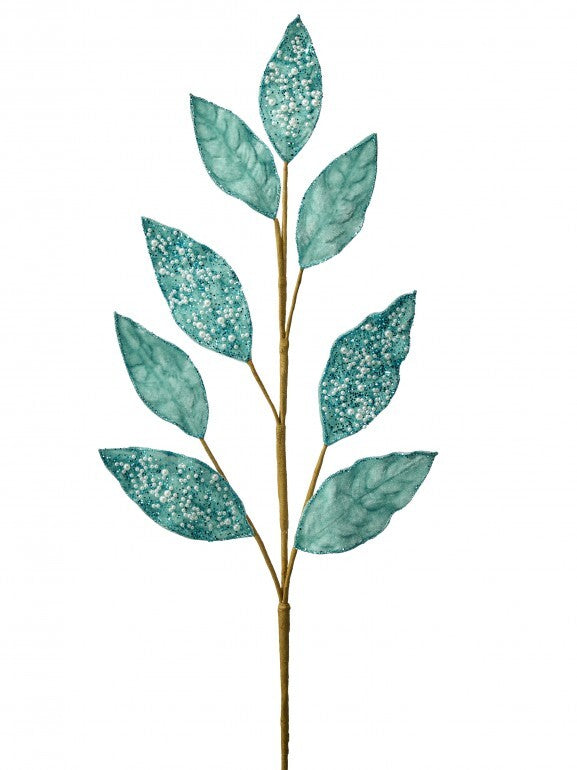 29" PEARL VELVET MAGNOLIA LEAF SPRAY Aqua