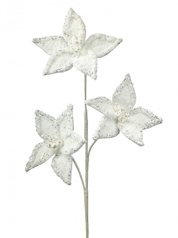 25" GLACIER RIDGE SNOWY TRPL POINSETTIA STEM WHFR