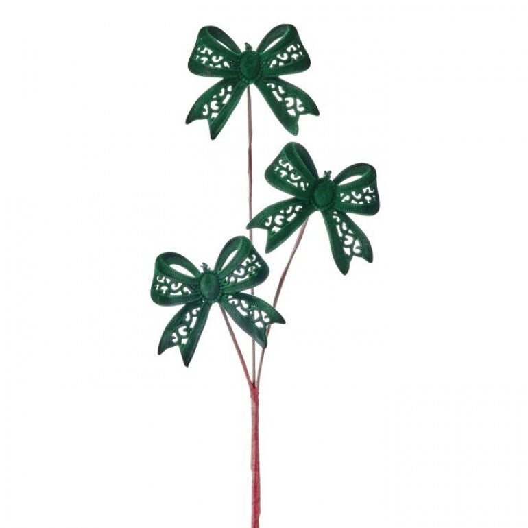 30" VELVET FLOCKED BOW TIE SPRAY GREEN