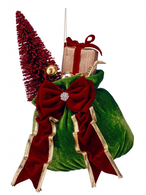 10" VELVET SACK W/GIFT/TREE ORNAMENT RDGG - Burlap and Bling Decor