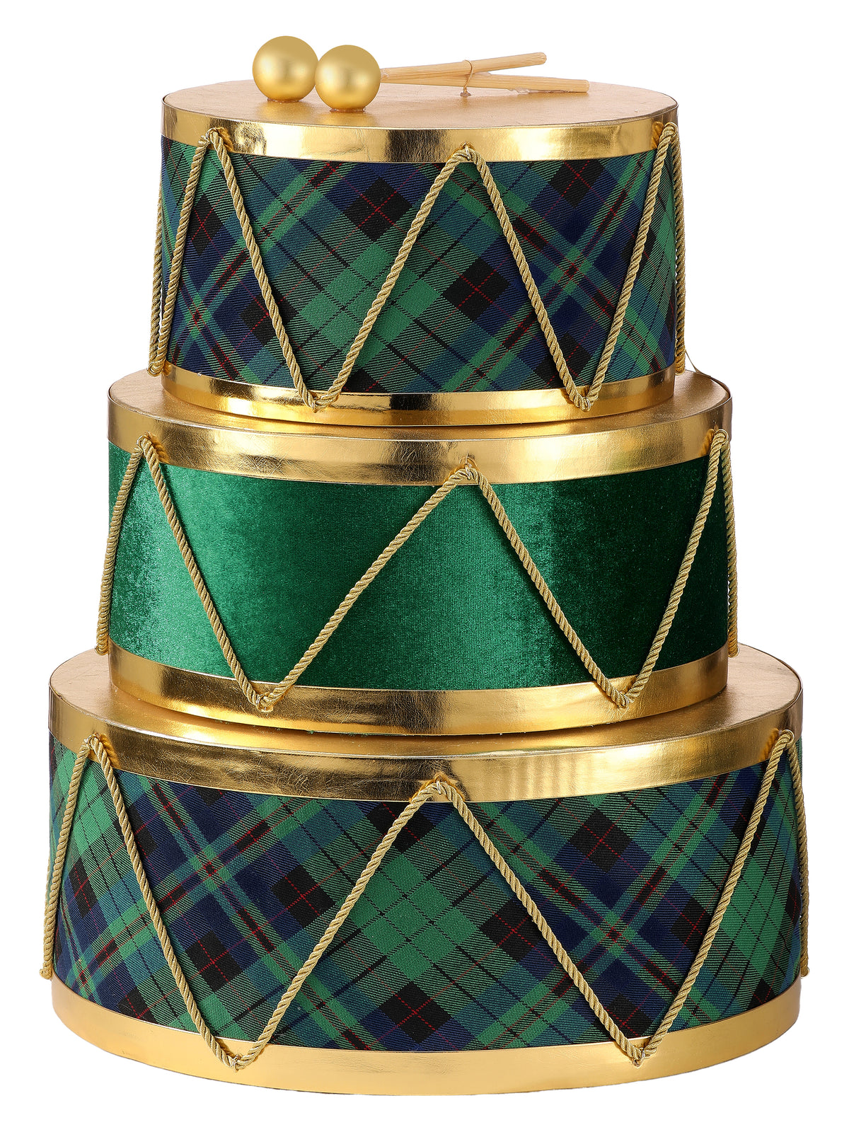 18" PLAID VELVET DRUM TRIPLE STACK GRN