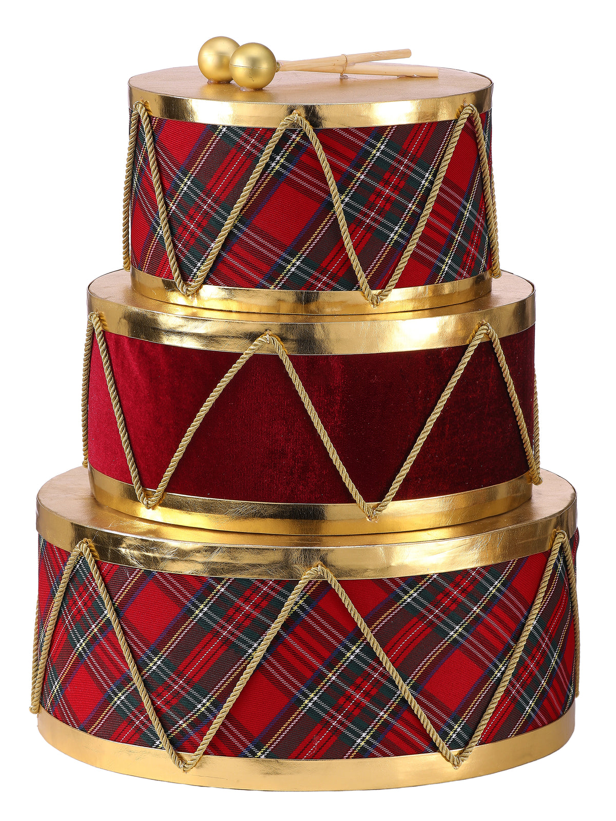 18" PLAID VELVET DRUM TRIPLE STACK RED