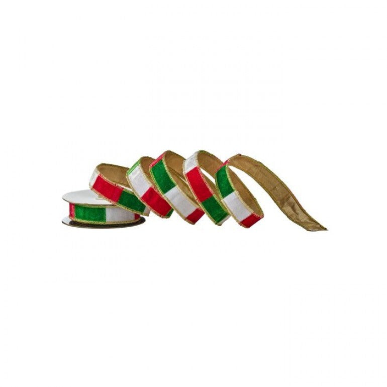 1"X5Y CHRISTMAS RED,WHITE GREEN STRIPE RIBBON