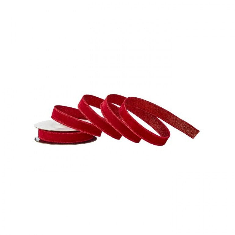 1"X10Y VELVET W/GLITTER BACKING RIBBON RED