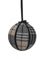 6" PLAID VELVET BALL ORNAMENT BLACK