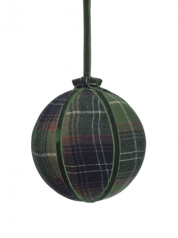 6" PLAID VELVET BALL ORNAMENT GREEN