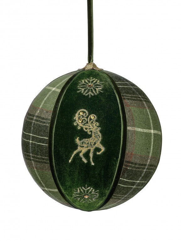 8" PLAID DEER VELVET BALL ORNAMENT HTGG