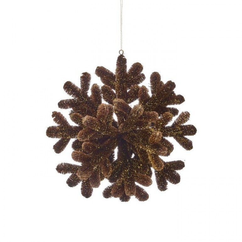 9"FIBER ANTLER 3D SNOWFLAKE ORNAMENT BRWN