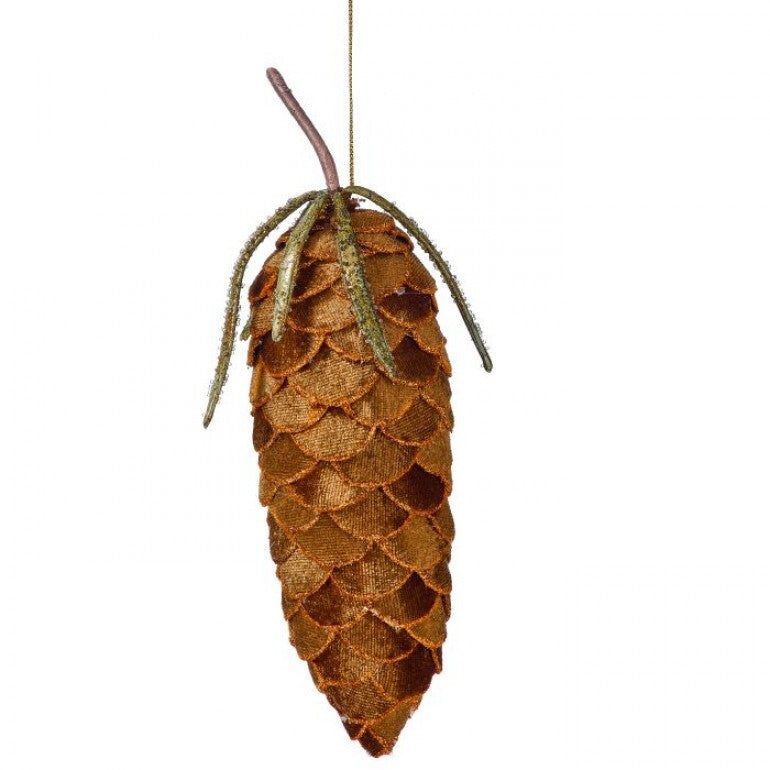 6.5" VELVET PINECONE ORNAMENT DARK BROWN