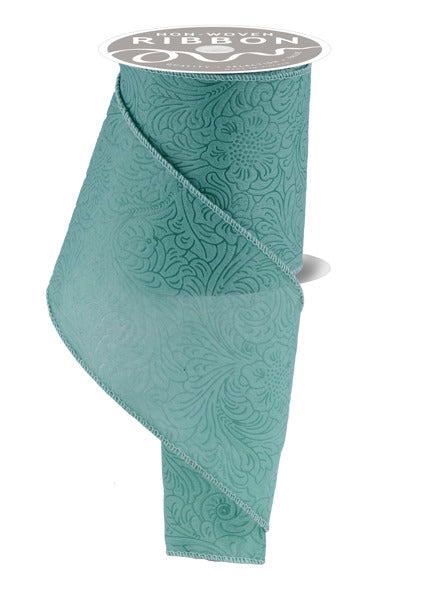 4"X10YD FLORAL/LEAVES SAGE GREEN - Burlap and Bling Decor