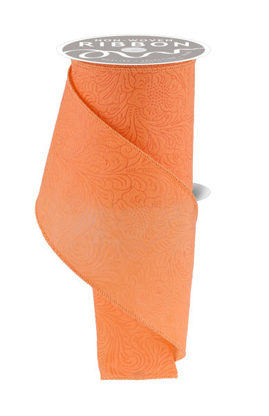 4"X10YD FLORAL/LEAVES LIGHT ORANGE - Burlap and Bling Decor
