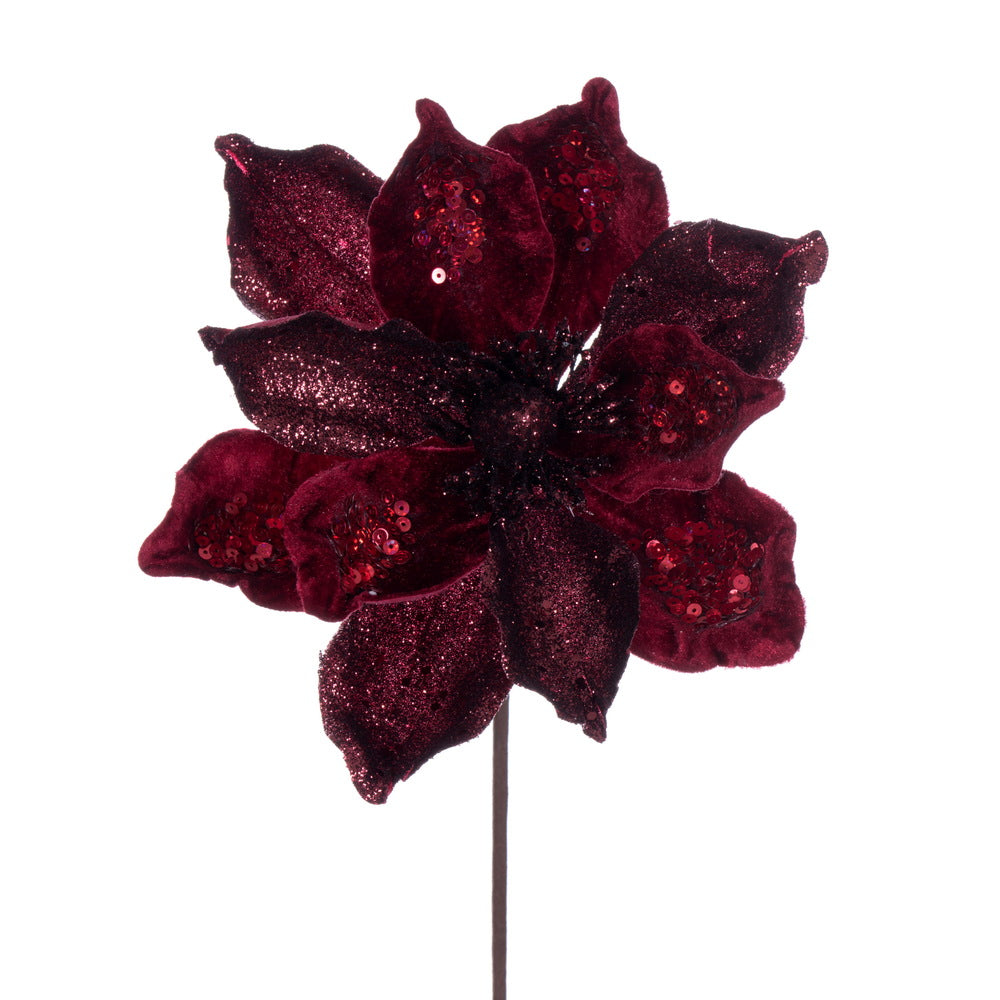 8" Burgundy Magnolia Flower - Burlap and Bling Decor