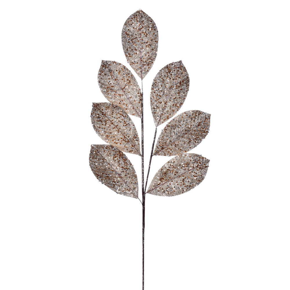27" Champagne Glitter Leaf Spray - Burlap and Bling Decor