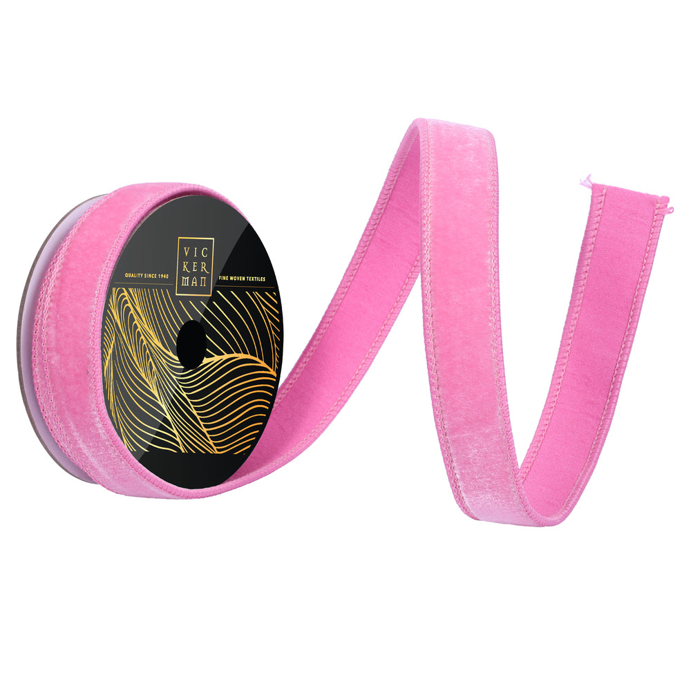 1"x10yd Pink Velvet Dupion Wired Ribbon - Burlap and Bling Decor