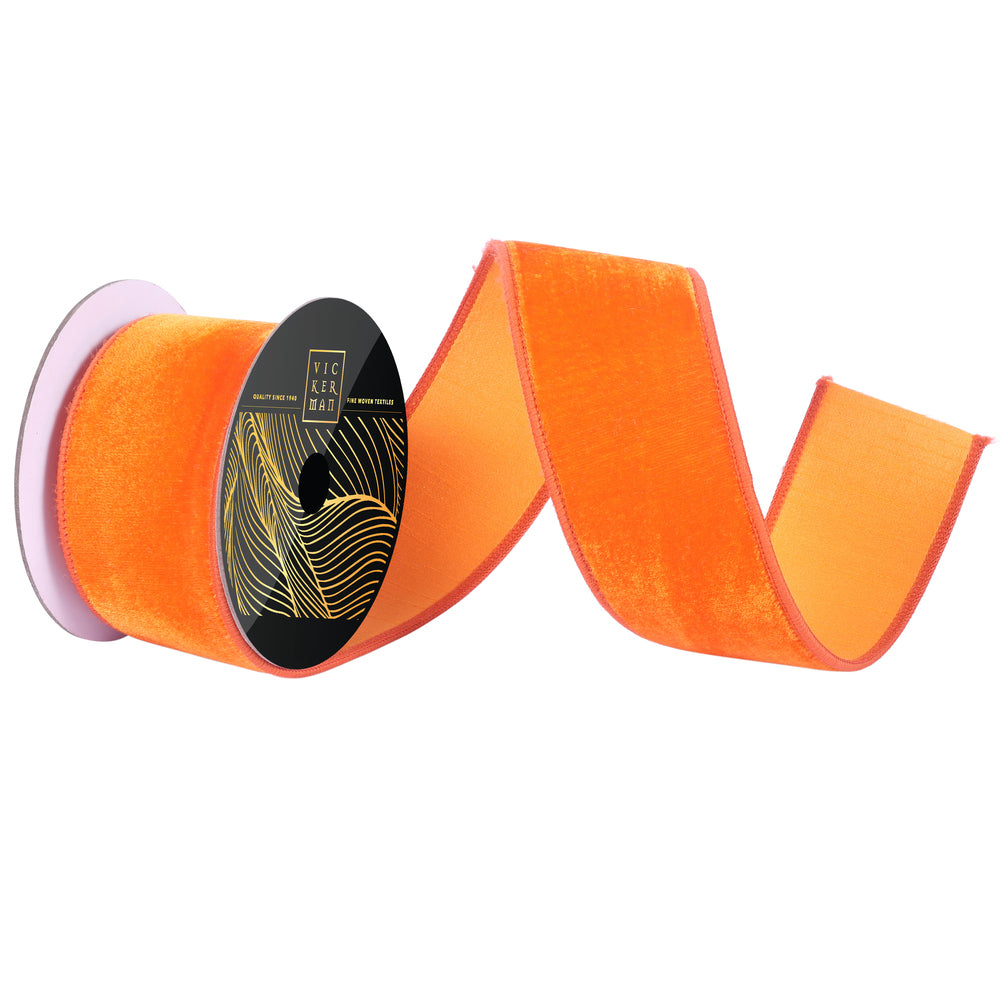 2.5"x10yd Orange Velvet Dupion Ribbon - Burlap and Bling Decor