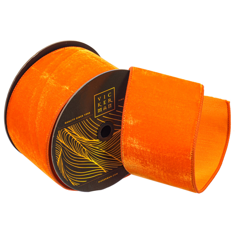 4"x10yd Orange Velvet Dupion Ribbon - Burlap and Bling Decor