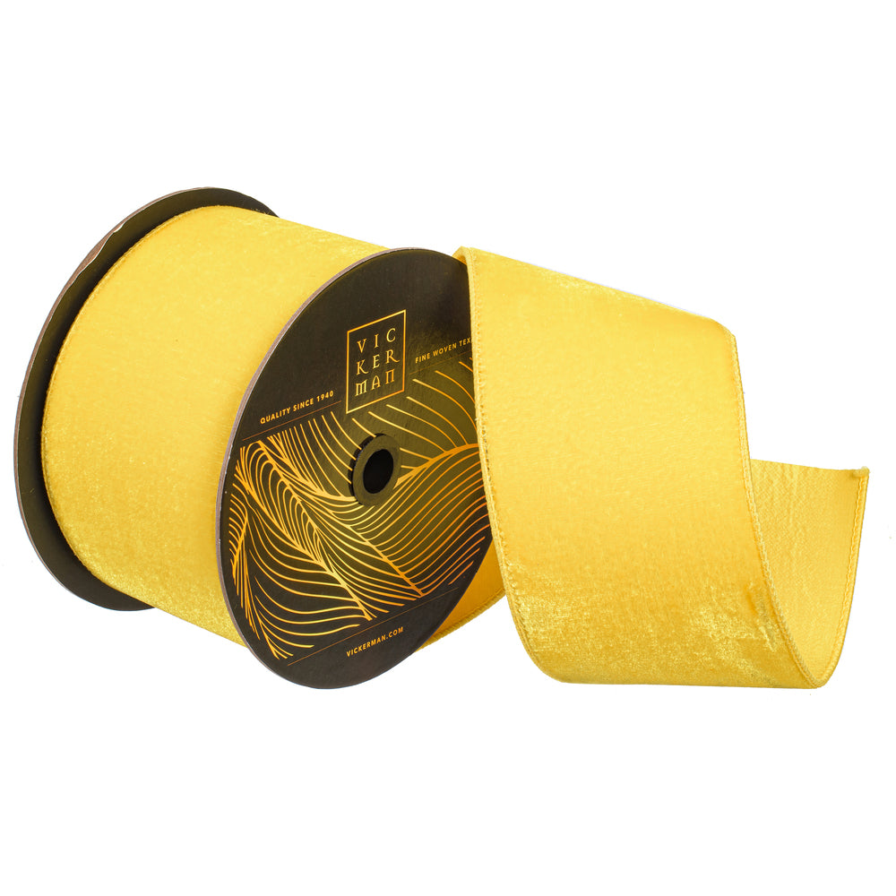 4"x10yd Yellow Velvet Dupion Ribbon - Burlap and Bling Decor