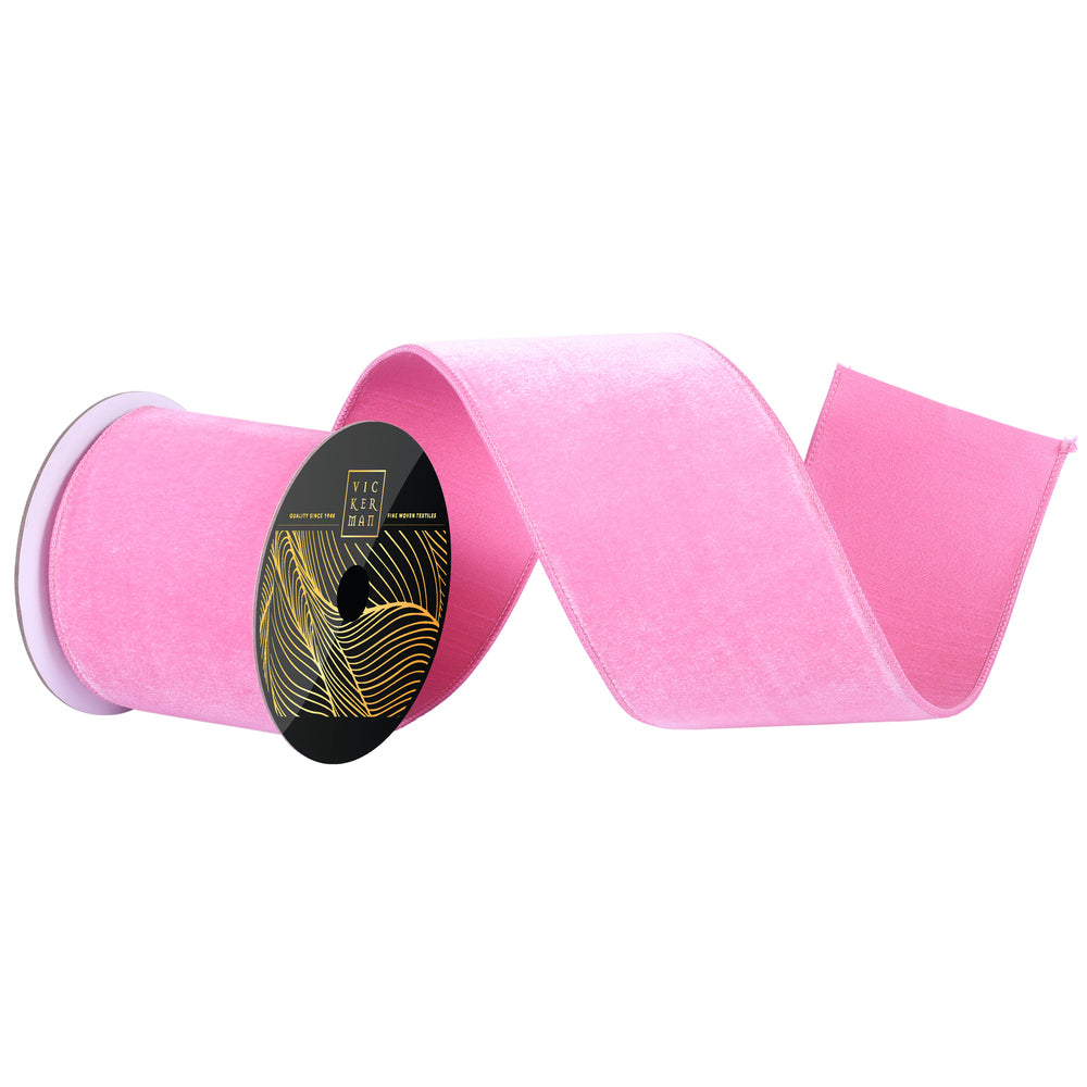 4"x10yd Pink Velvet Dupion Wired Ribbon - Burlap and Bling Decor