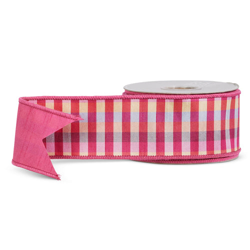 2.5" X 10 YDS Multicolor Gingham Wired Ribbon - Burlap and Bling Decor