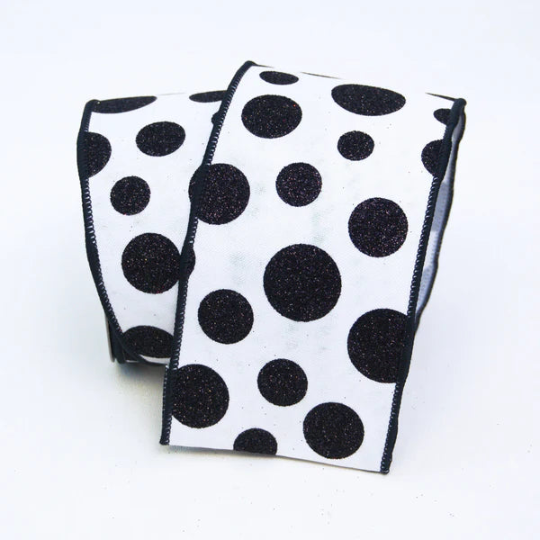 4"X10YD GLITTER RANDOM DOTS Black & White - Burlap and Bling Decor