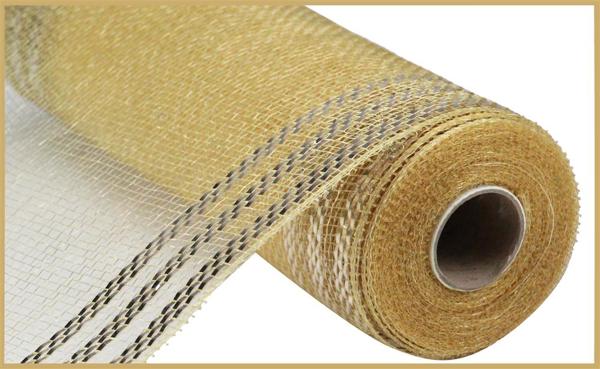 10"X10YD BORDER STRIPE METALLIC MESH CHAMPAGNE W/CHAMPAGNE - Burlap and Bling Decor