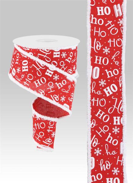 2.5"X10YD HO HO HO W/DRIFT RED/WHITE - Burlap and Bling Decor
