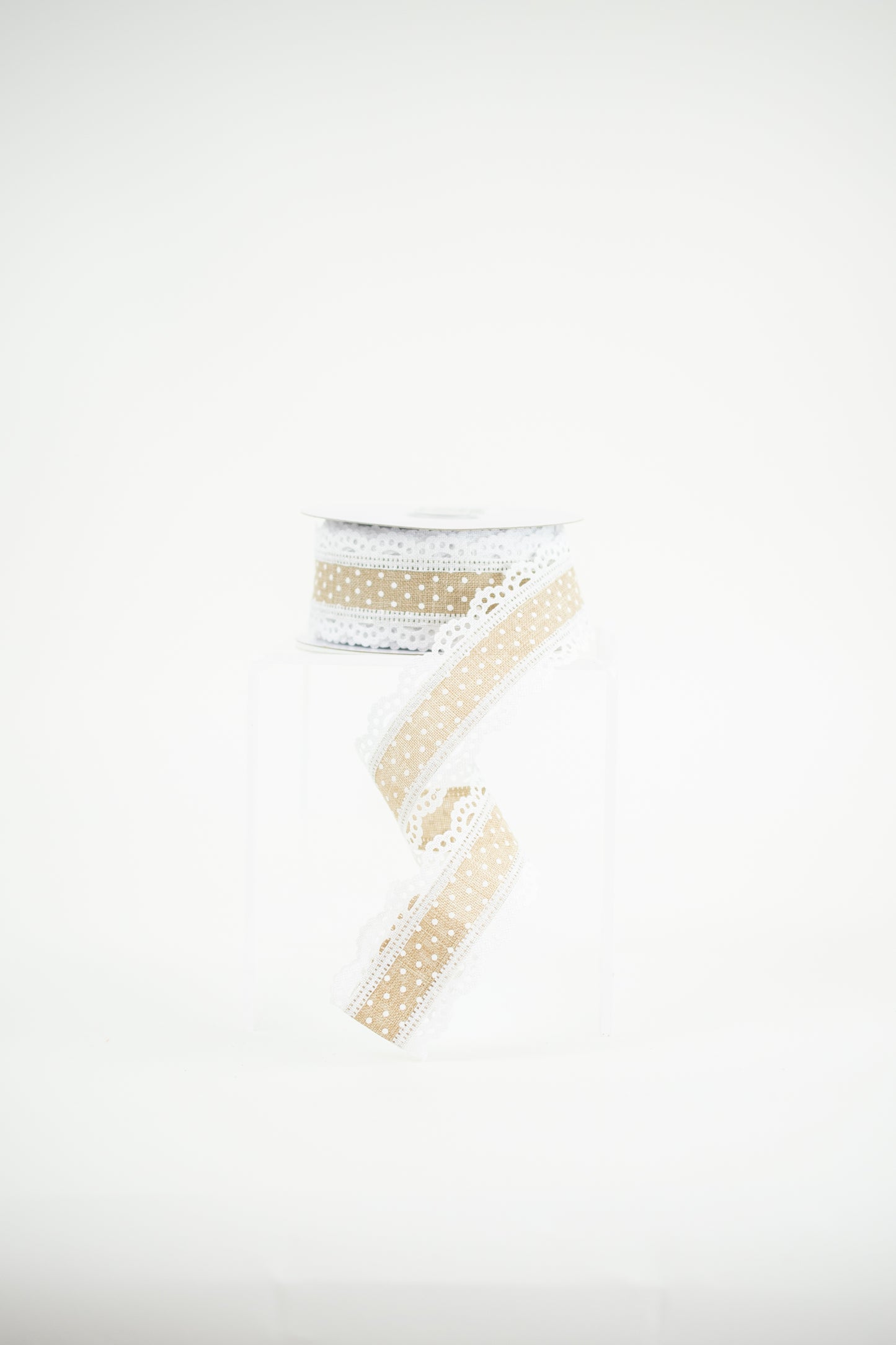 1.5" x 10yd Raised Swiss Dots W/Lace Natural with White - Burlap and Bling Decor