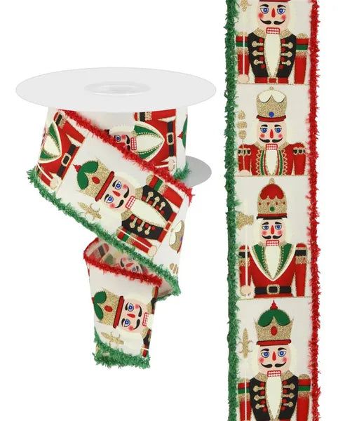 2.5"X10YD NUTCRACKER W,DRIFT IVORY,RED,GRN,BLUE,BLACK WIRED RIBBON
