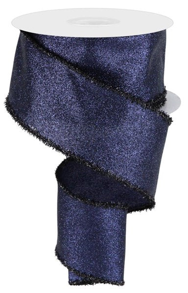 2.5"X10YD SHIMMER GLITTER/TINSEL-NAVY BLUE/BLACK - Burlap and Bling Decor