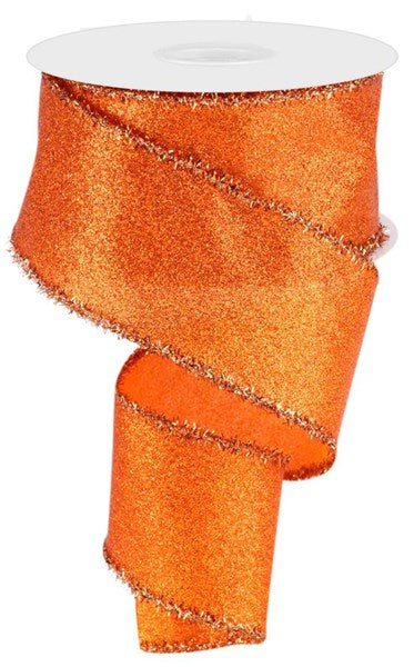 2.5"X10YD SHIMMER GLITTER/TINSEL-ORANGE - Burlap and Bling Decor