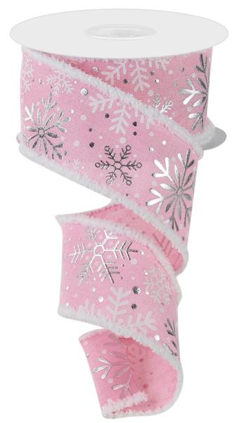 2.5"X10YD MULTI SNOWFLAKES W/DRIFT LIGHT PINK/SILVER - Burlap and Bling Decor