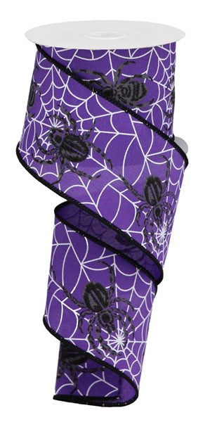 2.5"X10YD SPIDER WEB/SPIDER ON PG FABRIC PURPLE/BLK/WHT/GREY - Burlap and Bling Decor