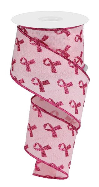 2.5"X10YD GLITTER BREAST CANCER-POWDER PINK/HOT PINK - Burlap and Bling Decor