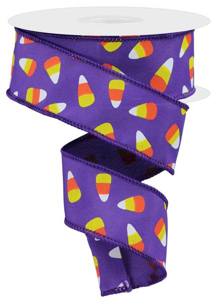 1.5"X10YD MINI CANDY CORN PURPLE/WHT/YLW/ORG - Burlap and Bling Decor