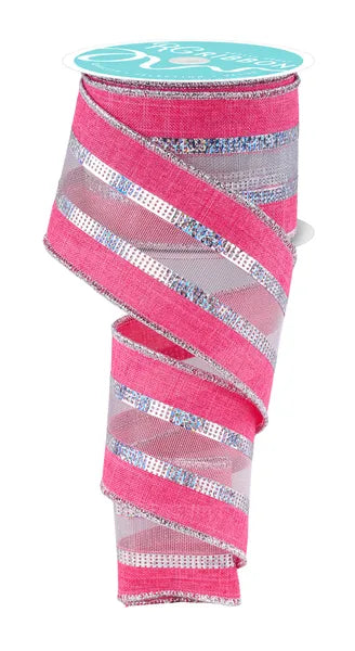 2.5"X10YD 3-IN-1 ROYAL BURLAP/MESH HOT PINK/LASER SILVER