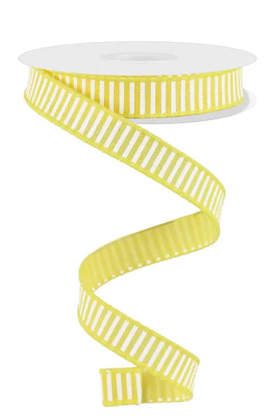 5/8"X10YDS HORIZONTAL STRIPES/ROYAL YELLOW/WHITE WIRED RIBBON - Burlap and Bling Decor