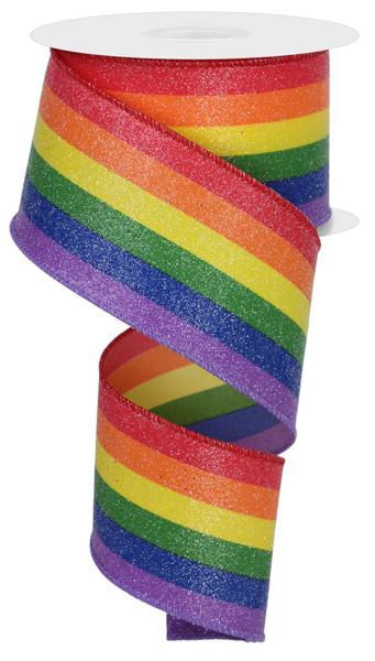 2.5"X10YD RAINBOW VERTICAL STRIPE/GLTTR-RD/ORNG/YLW/GRN/BLUE/PRPL - Burlap and Bling Decor