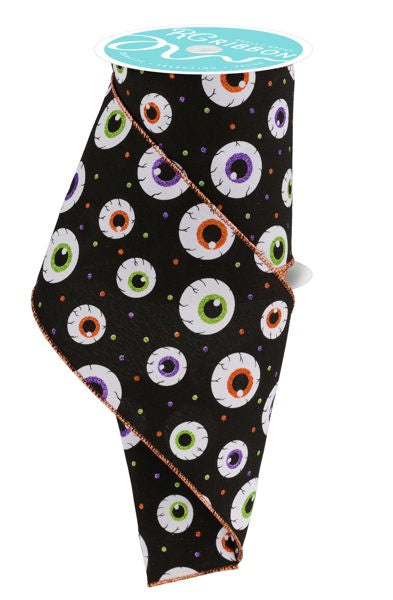 4"X10YD EYEBALLS ON PG WHT/BLK/PPL/LIME/ORG - Burlap and Bling Decor
