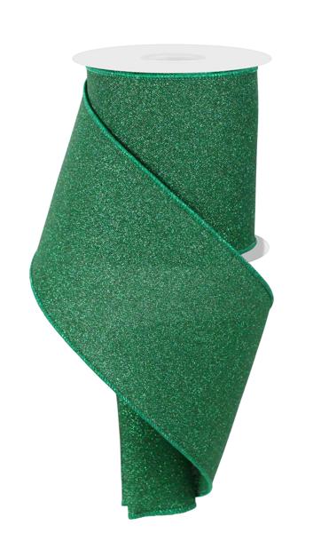 4"X10YD FINE GLITTER ON FAUX ROYAL EMERALD GREEN - Burlap and Bling Decor