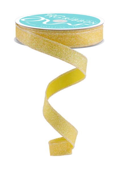 5/8"X10YD IRIDESCENT GLITTER ON SATIN YELLOW/IRIDESCENT - Burlap and Bling Decor
