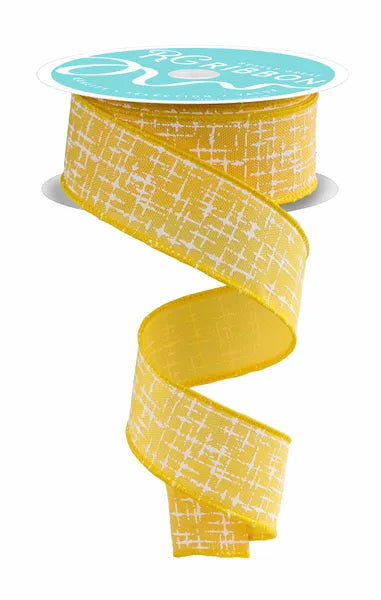 1.5"X10YD KNIT LOOK TEXTURE YELLOW/WHITE WIRED RIBBON - Burlap and Bling Decor