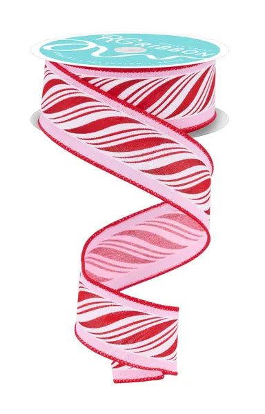 1.5"X10YD PEPPERMINT TWIST PINK/RED/SILVER WIRED RIBBON - Burlap and Bling Decor