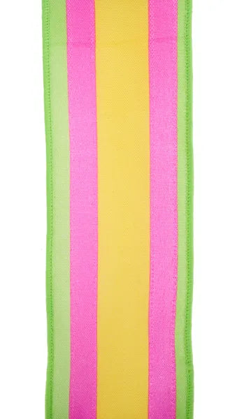 3.25"X10YD FAUX 3-IN-1 VERTICAL STRIPE YELLOW/HOT PINK/LIME - Burlap and Bling Decor