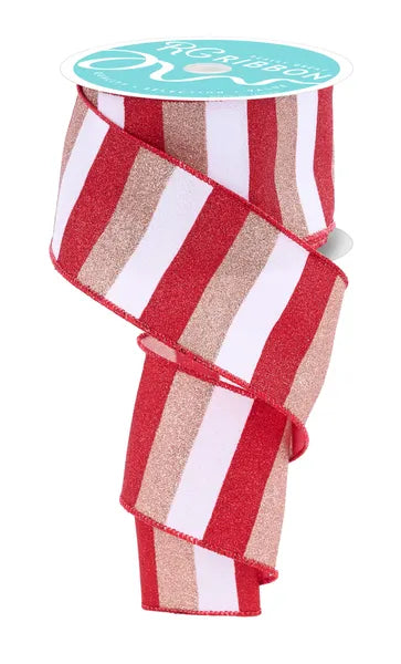 2.5"X10YD HORIZONTAL GLITTER STRIPES WHITE/RED/NATURAL - Burlap and Bling Decor