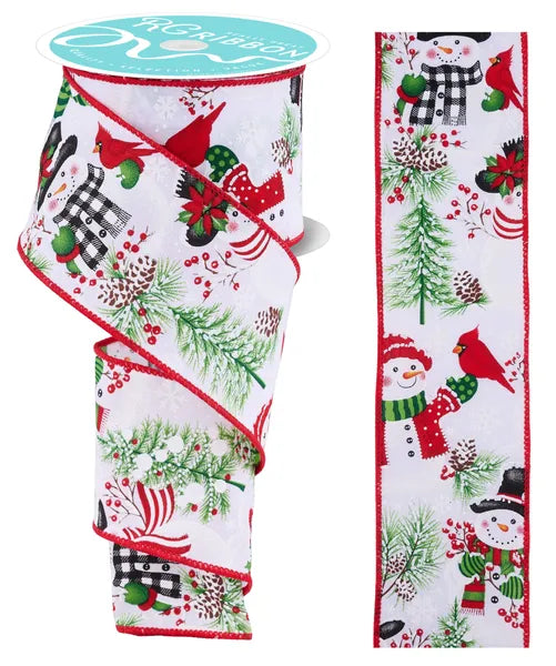 2.5"X10YD SNOWMEN WHITE,MULTI WIRED RIBBON