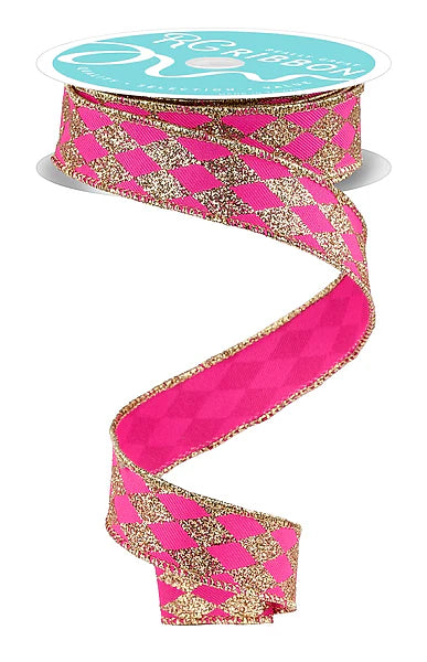 7/8"X10YD GLITTER HARLEQUIN FUCHSIA/GOLD