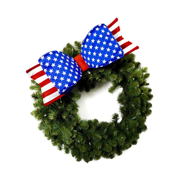 8"X22" PATRIOTIC BOW RED WHITE BLUE - Burlap and Bling Decor