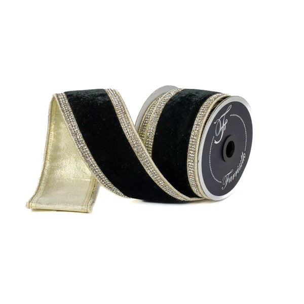 2.5"X5YD WINTER DIAMONDS BLACK - Burlap and Bling Decor