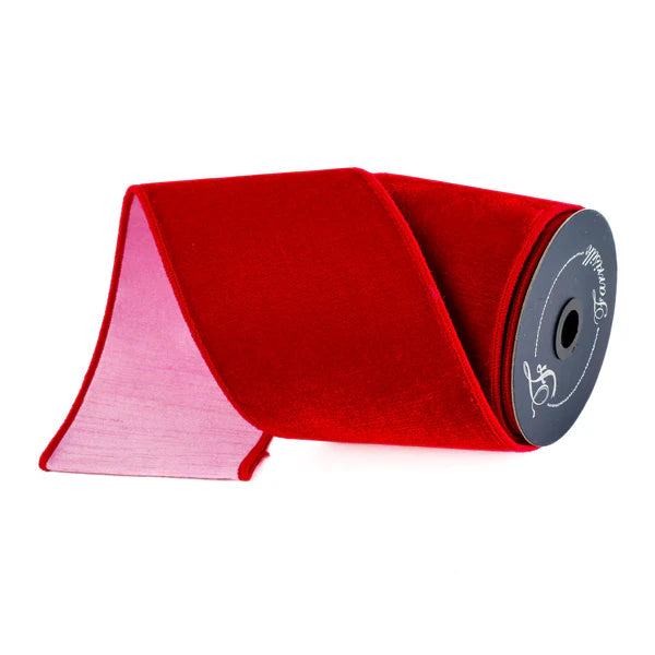 4"X10YD SHERBERT VELVET RED PINK - Burlap and Bling Decor