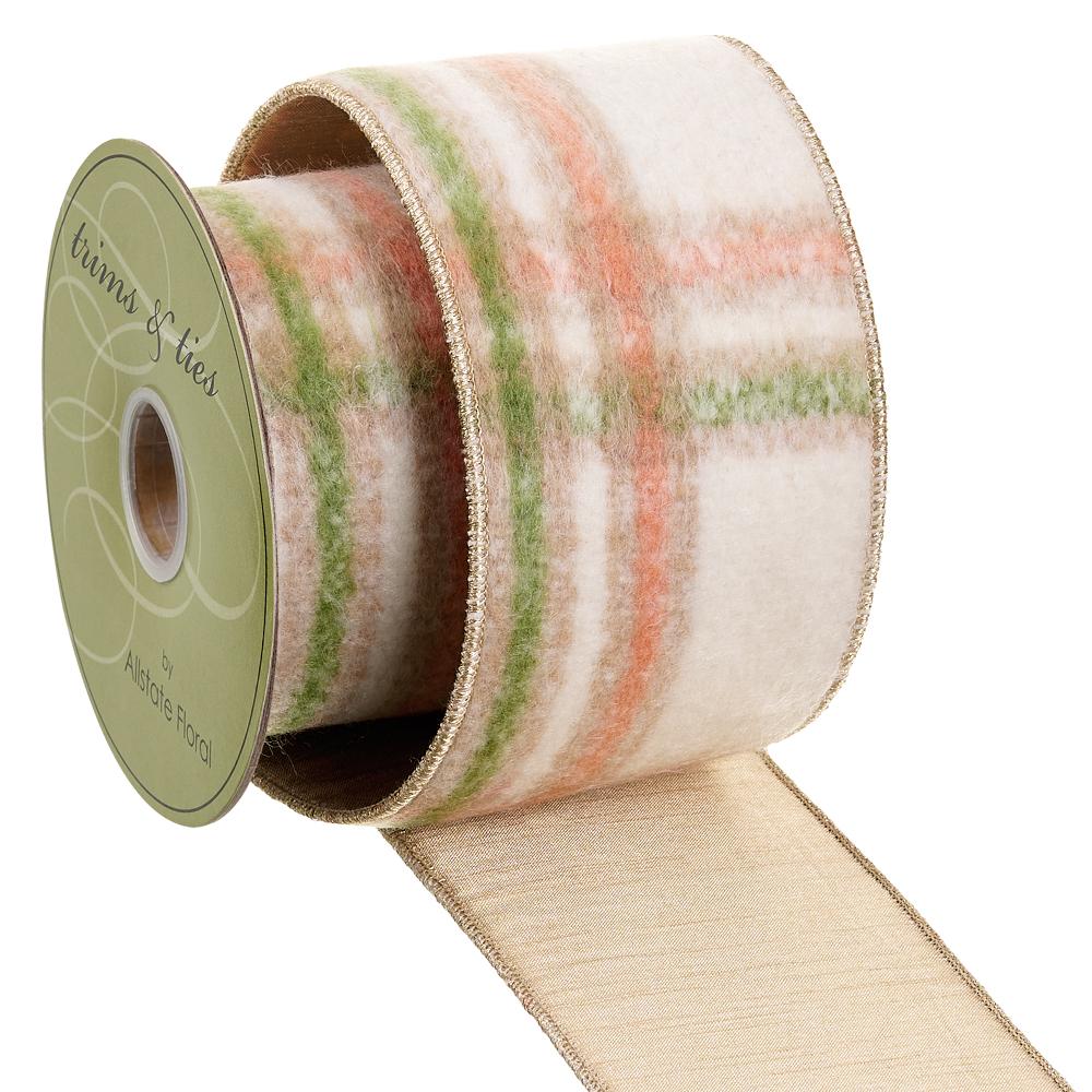 4"WX5Y PLAID RIBBON CREAM -PINK -SAGE